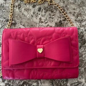 Betsey Johnson Fuchsia Quilted Bow Clutch